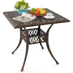 Table de patio en aluminium coul, table bistro carre avec trou pour parasol de 4, 8 cm, plateau grand ...