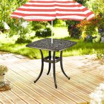 Table de patio carree avec trou pour parasol - aluminium moule forme carree
