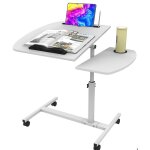 Table pc portable r�glable avec porte - gobelet & fente - plateau bois & structure m�tallique � roulettes ...