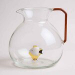 Cote table - pichet poisson verre jaune 17x16x16cm Cote table - pichet poisson verre jaune 17x16x16cm
