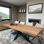 Table pied central en chne brun avec bords naturels 240 cm palerme