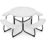 Design in - table de pique - nique 4 bancs intégrés circulaire 135kg trou pour parasol cw29423 Design in - table de pique - nique 4 bancs intégrés circulaire 135kg trou pour parasol cw29423