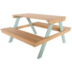 Table de pique - nique en bois d'acacia pour enfant. salon de jardin 4 places vert de gris et teck - ...