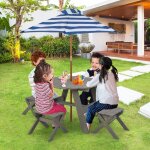 Table de pique - nique enfant avec 4 tabourets et parasol amovible, 1 table et 4 chaises salon de jardin ...