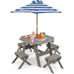Table de pique - nique enfant avec parasol amovible & réglable, table de jardin extérieur octogonale ... Table de pique - nique enfant avec parasol amovible & réglable, table de jardin extérieur octogonale ...