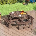 Table pique - nique ext�rieur 8 personnes, table � manger jardin ronde pour patio avec 4 bancs int�gr�s, ...
