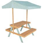Table de pique - nique. salon de jardin enfant bois d'acacia avec parasol 2 places vert de gris - jade ...