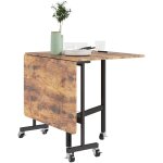 Homcom - table pliable 6 personnes - table  rabat mobile 6 roulettes - acier noir effet bois vieilli ...