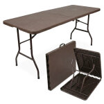 Table pliante aspect rotin, 183 � 75 � 74 cm, r�sistante aux intemp�ries - pratique pour jardin & terrasse ...