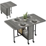 Table pliante de cuisine extensible salle  manger sur roulettes jusqu' 6 personnes tagre intgre, ...