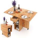Costway table pliante cuisine, table pliante interieure avec 1 tiroir et 2 etagres, table extensible ...