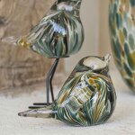 Presse papier oiseau verre dor� �meraude 12x6x8cm