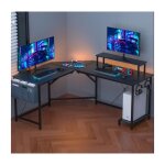 Table en l avec prises de courant et ports de chargement usb, 251x51x75cm, table de jeu avec support ...