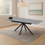 Toscohome ? table extensible en c�ramique effet marbre gris ? 2 rallonges de 30 cm ? pieds en m�tal noir ...
