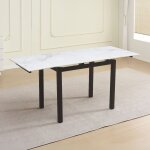Table � rallonge kyoto avec plateau en c�ramique de marbre blanc et structure en m�tal noir 100x70x75h ...