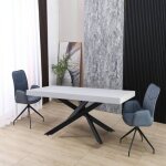 Table � rallonge avec plateau blanc et base noire 160x90 cm - belinda