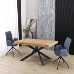 Table � rallonge avec plateau couleur ch�ne et base noire 160x90 cm - belinda
