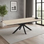 Table � rallonge, plateau effet marbre beige travertin et pi�tement noir 180 / 240x100x76h verano