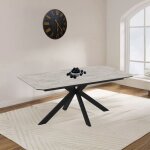 Table  rallonge avec plateau effet marbre gris mat et pieds en mtal noir 180x100 cm opera