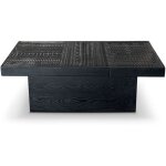 Menzzo - table rectangulaire style ethnique 60x120cm kinshasa 2 tiroirs bois noir