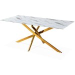 Intensedeco - table rectangulaire en verre effet marbre et pieds doré jodie Intensedeco - table rectangulaire en verre effet marbre et pieds doré jodie
