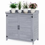 Table de rempotage armoire de jardin meuble de rangement 2 en 1 bois sapin acier gris - bealife