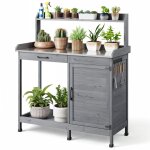 Table de rempotage bealife armoire de jardin extrieur bois sapin table jardinage plateau mtal 6 crochets ...