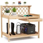 Table de rempotage de jardin, poste de travail en bois de sapin avec treillis � claire - voie, tiroir ...