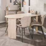 Table repas 140x80x77 cm en c�ramique effet travertin beige