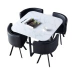 Table repas + 4 chaises intgres vendome en bois effet marbr et chaises simili cuir noir