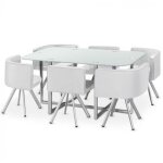 Table de repas - giovanni marchesi - madrid - 6 chaises - m�tal laqu� - verre blanc