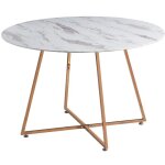 Homy france - table repas ronde 4 personnes heloise gold rose verre effet marbre blanc