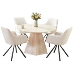 Table repas ronde solal ? cramique & pied effet travertin ? 120x75 cm