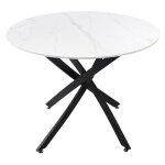 Meubletmoi - table ronde d. 100 cm céramique blanc marbré pieds métal - ryder 2 Meubletmoi - table ronde d. 100 cm céramique blanc marbré pieds métal - ryder 2
