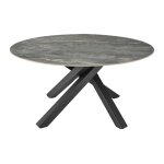Table ronde d. 150 cm céramique gris marbré et pieds métal noir ? ruby Table ronde d. 150 cm céramique gris marbré et pieds métal noir ? ruby