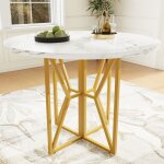 Roomfitters - table ronde 80x80x76cm effet marbre, pieds mtal dors, style luxe lger pour cuisine, ...
