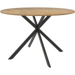 Table ronde bois 4 personnes dia. 120 cm style industriel pi�tement crois� acier noir