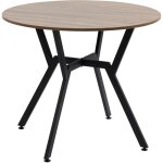 Homcom - table ronde design contemporain - dim. � 90 x 76h cm - acier noir aspect bois noyer
