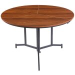 Table ronde pliable gain de place cokelio 120cm mtal et plateau 3 parties bois noisette