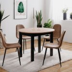 Table ronde à rallonge chêne et noir 100x76h cm - circe Table ronde à rallonge chêne et noir 100x76h cm - circe