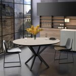 Table ronde � rallonge avec plateau couleur cachemire et pieds noirs 126 cm - bagok