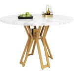 Table ronde salle � manger 100x100cm - plateau marbre mdf & pieds dor�s - pour 4 - 6 pers - salon