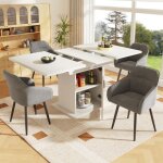 Table de salle  manger 140 cm, rectangulaire, extensible, avec porte en verre, poigne en mtal, cadre ...