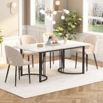 Table de salle � manger 140x80 cm - structure en m�tal, plateau en mdf blanc, table � manger en marbre, ...