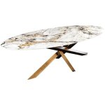 Table de salle  manger aeris ? ovale 280 cm ? plateau cramique effet marbre blanc et bronze ? pieds ...