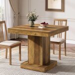 Tribesigns table de salle � manger carr�e de 80 cm pour 4 personnes, table de cuisine de ferme avec socle ...
