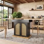 Table de salle  manger extensible 110 - 140x80cm avec portes en rotin, table pliante pour 4 - 6 personnes, ...