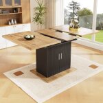 Urban meuble - table de salle � manger extensible effet bois avec espace de rangement noir 110 - 140x70x76cm ...
