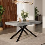 Table de salle � manger extensible - gris - plateau �pais - pieds m�tal - 6 / 8 personnes - 180x80x76cm ...