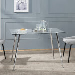 [en. casa] - table de salle  manger hyrynsalmi verre tremp acier 75 x 110 x 70 cm chrome